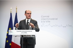 Le premier ministre Jean Castex lors de son intervention au Comité Interministériel des villes, à Grigny, le vendredi 29 janvier 2021.