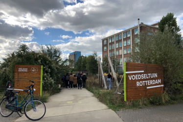 vue de l'entrée du jardin résilient à Rotterdam, quartier prioritaire BoTu